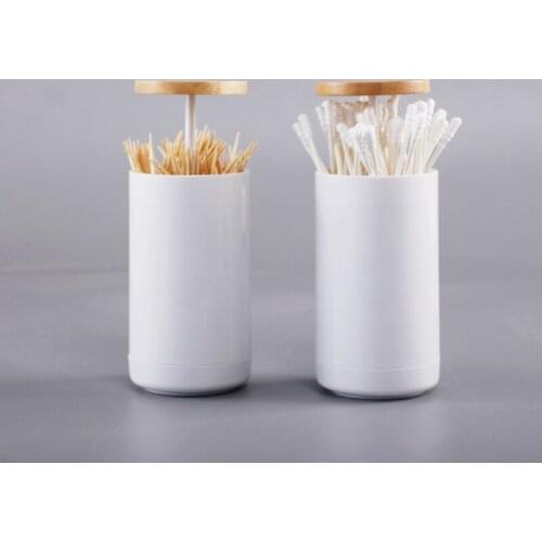 Plastic Toothpick Wood Storage Holder Cotton Swab Makeup Storage Box Press Makeup Organizer Holder Rack Cotton Swab Organizer
