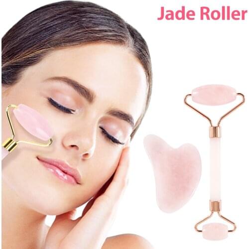 Natural Jade Roller Guasha Skin Scraper Facial Set Facial Stone Firming Face Anti-Aging Puffy Eyes Massager Neck Anti Wrinkle