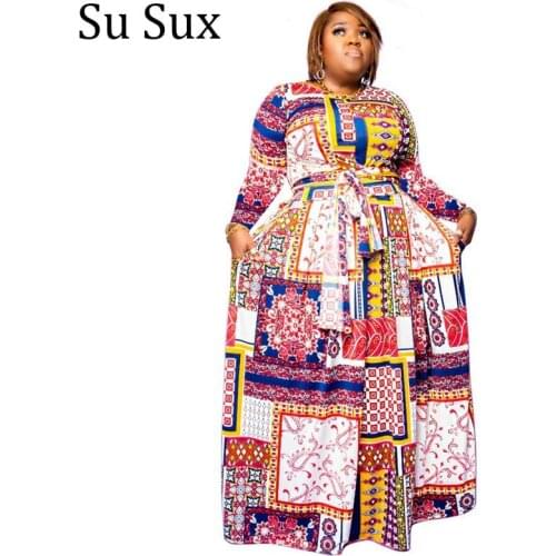 Print Maxi Dress African Clothes 4XL Robe Elegant O Neck Long Sleeve Long Dress Vestidos Africa Clothing Partyclub 2021 Autumn