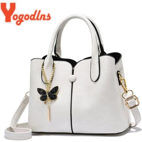Yogodlns Luxury Butterfly Pendant Handle Bag Female PU Leather Handbag Large Capacity Shoulde Bag Elegant Brands Crossbody Bag