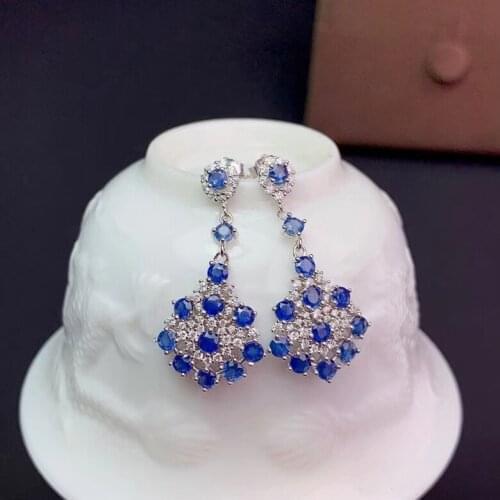 Luxury Sapphire Drop Earrings for Evening Party 24 Pieces 3mm Natural Sapphire 925 Silver Sapphire Eardrop