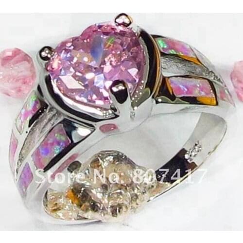 SHUNXUNZE wedding rings Jewelry Heart Love for women career Morganite pink Cubic Zirconia and pink opal Rhodium Plated R603 R604