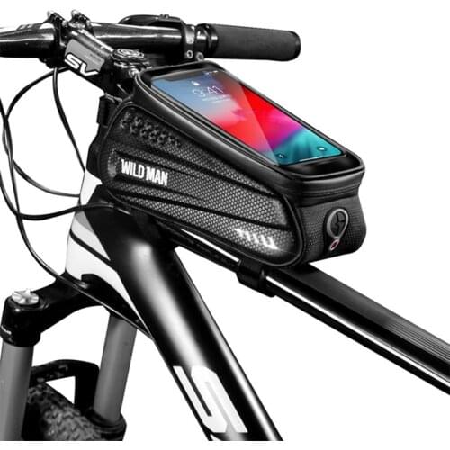 WILD MAN Hard Shell Bicycle Bag 6.2 Inch Reflective Rainproof Touch Screen Phone Case Bag Bike Top Tube Bag Cycling Accessories