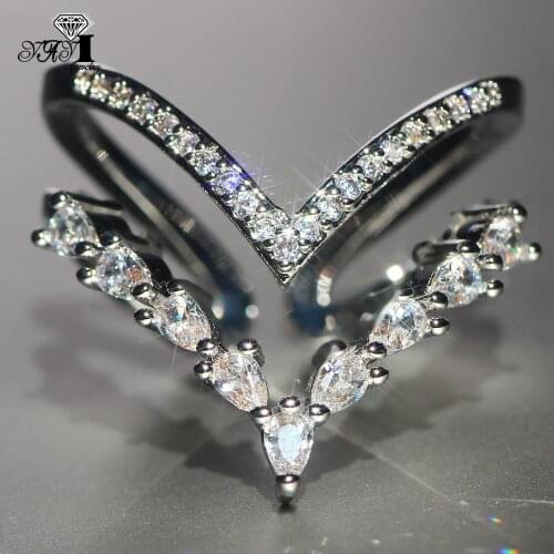 YaYI Jewelry Princess Cut 8 CT White Zircon Silver Color Engagement Rings wedding Heart Rings Girls Party adjustable Rings