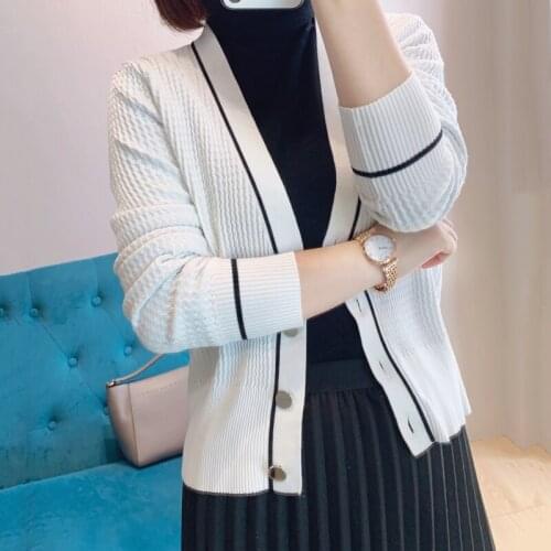 2021 New Spring/Autumn Black/White Cardigans UK Fashion Elegant Sweater