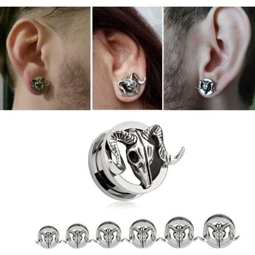 1Pair Stainess Steel Ear tunnel Reamer Cow Head Screw Back Plug Ear Gauge Flesh Piercing Jewelry Ear Dilator Expander 6-25mm