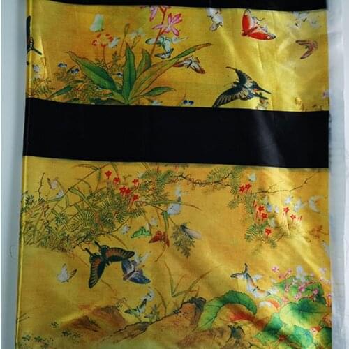 10M Butterflies Empero Yellow Painting Fabric Satin Smooth Impervious Classic Royal Fabric For Curtain Costume Background Decors