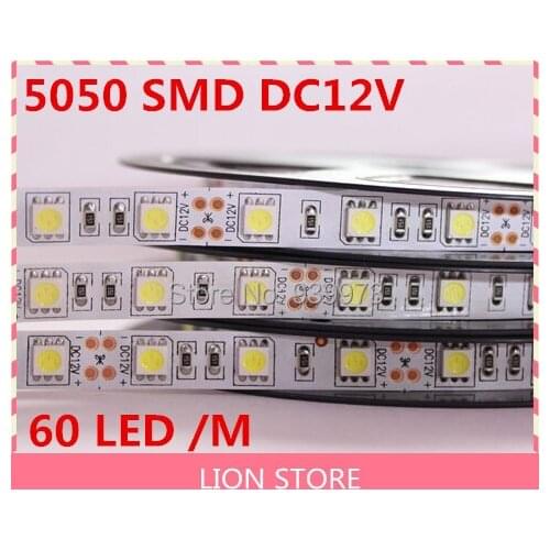 10m/lot 300LED 5050 SMD 12V non-waterproof Flexible light 60LEDs/M LED strip, white/warm white/blue/green/red/yellow