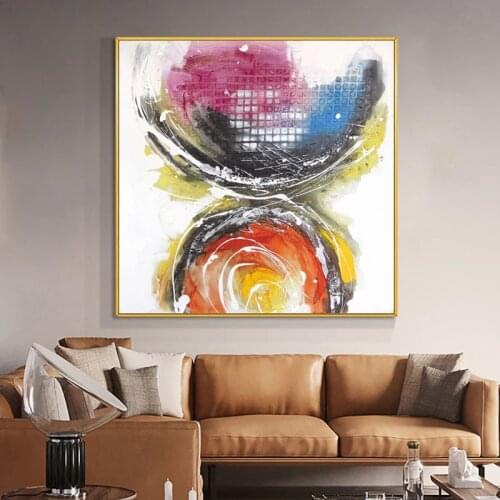 100% Hand Painted Abstract Geometric Painting Oil Painting On Canvas Modern Wall Art Painting For Living Room Home Decor