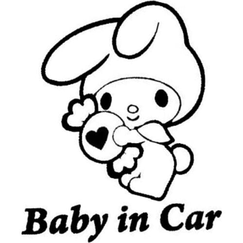 12.7*15.3CM BABY ON BOARD Classic A Rabbit With Candy Car Styling Stickers Lovely Car body Covers Black/Silver C9-0026