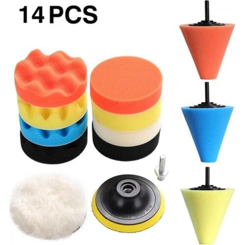 14Pcs Car Polishing Kit Buffing Pad 1/3''/6mm Wheel Polishing Cone Car Body Wheels Care Tools Car Cleaning Tools Wash Cleaning