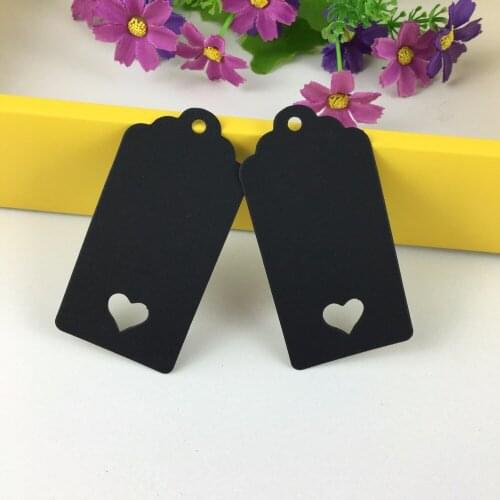 200PCS/Lot 8*4cm Black Paper Retangle Scalloped Price Tags With Heart Hole Blank Head Card Luggage Label Mark Accept Custom Logo