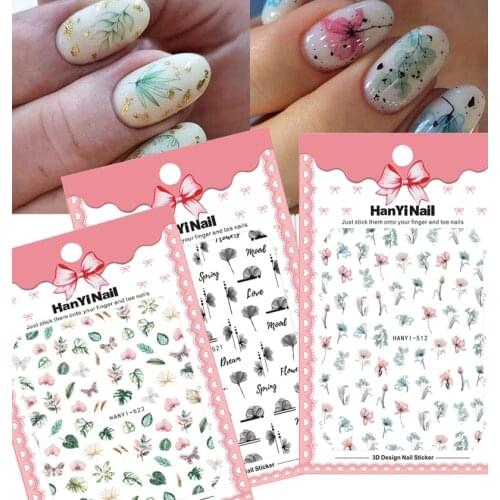2021 Ultra-Thin HANYI512-527 3D Colorful Flower Nail Art Stickers Luxury Decals Flower Nail Stickers Rose Nail Tattoos ,10 Types