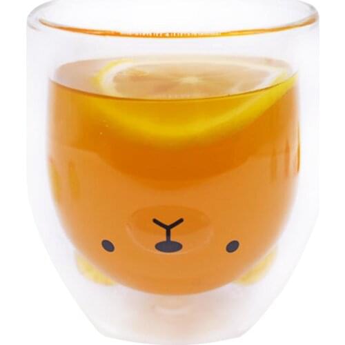 250ml Innovative 3D Double-Layer Cup Bear Cat Duckling Cartoon Bear Coffee Milk Mugs Double Layer Heat Resistant Glass Tea Cup