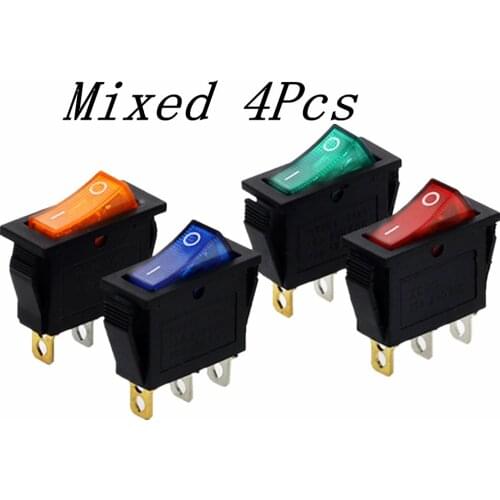 4Pcs KCD3 Rocker Switch ON-OFF 2 Position 3 Pin Electrical equipment With Light Power Switch 16A 250VAC/ 20A 125VAC
