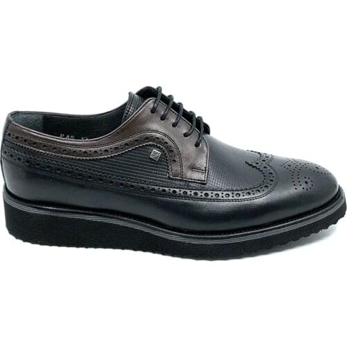 Mens Black Genuine Leather EVA Outsole Lace-Up Classic Shoes FSC1106SİYAH