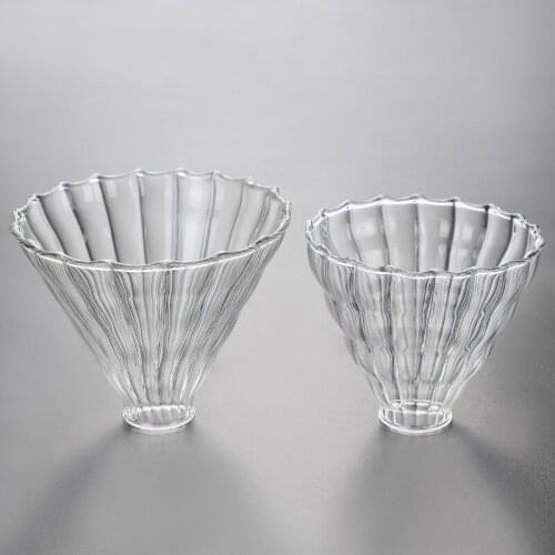 Clear Simple V Shaped Cone Glass Coffee Funnel V60 Drip Filter Cup Stripe Design Heat Resisting Glass Coffee Dripper Coffeeware