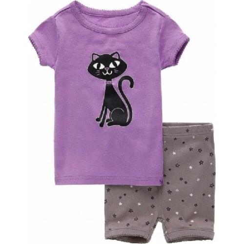 Children Short Sleeve 100% Cotton Pajamas Suit For Baby Girls Boys Cartoon Animal Sleepwear Clothing Set Kids Cute Clothes Set