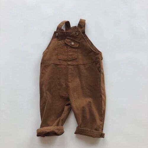 Childrens 2021 autumn new Korean retro westernized washing woven suspenders mens and womens baby pants