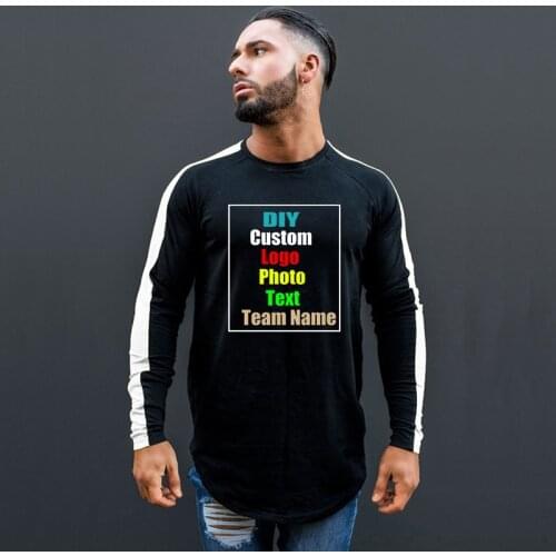 Customized picture LOGO pure cotton mens long slim long-sleeved T-shirt round neck contrast color hip-hop fashion autumn