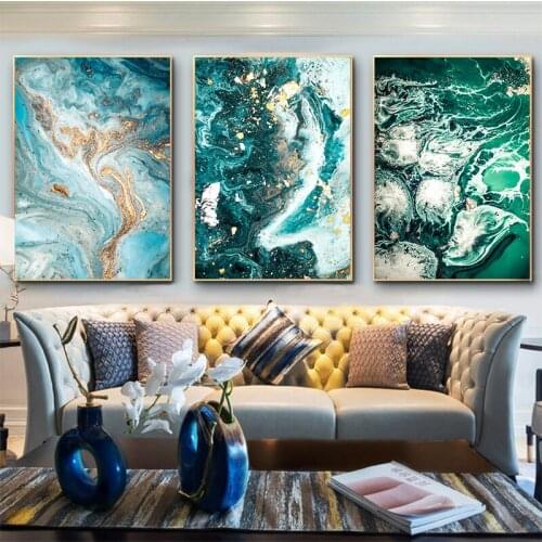 Green Blue Ocean River Fluid Abstract Canvas Painting Home Art Posters Bedroom Corridor Stickers Nordic Decoration Posters