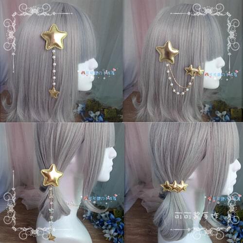 Lolita soft sister sweet Japanese girl heart ornaments side clips star beads chain hair ring rope dark gothic loli