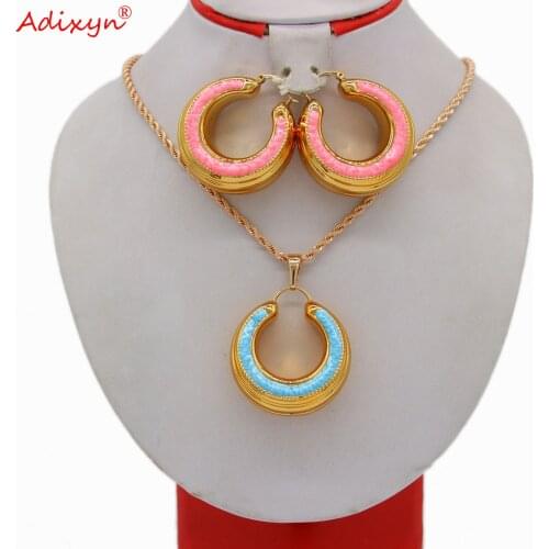 Adixyn Jewellry-set Pendant Necklace Earrings for women Multicolor luxury Jewelry Dubai France Style N04225
