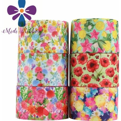 Free Shipping 1"25mm 50 Yards Small Flower Printed Grosgrain Ribbon For Handmade Bow Sewing Supplies