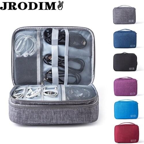 JRODIM Cable Digital Storage Bags Organizer USB Gadgets Wires Charger Power Battery Zipper Cosmetic Bag Case Accessories