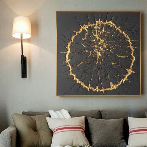 Fashion Square Burst Circle Canvas Painting Black And Gold Poster Print Luxurious Wall Art Pictures For Living Room Dining Room