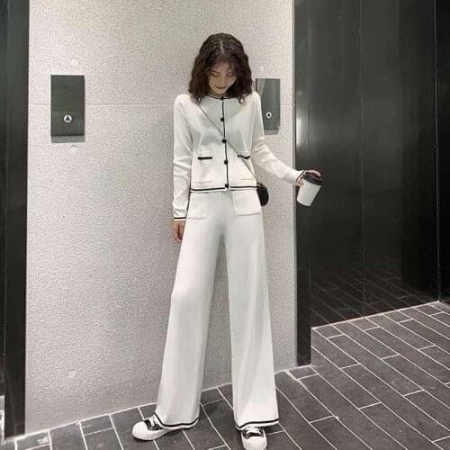 Fashion Womens suit 2020 autumn new product Casual sweet temperament knitted jacket +elastic pants Clothes Set