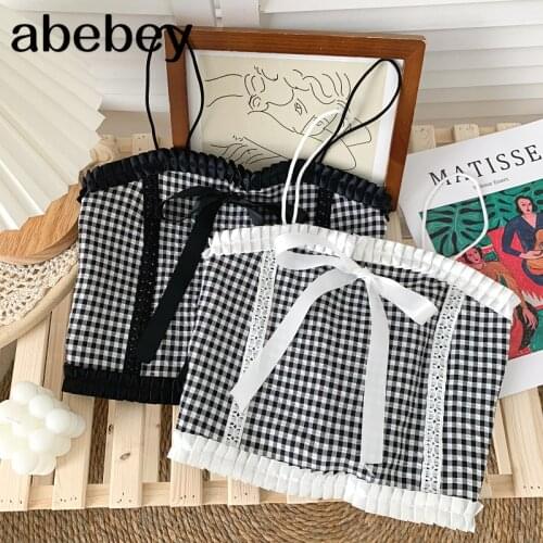 2021 New Summer Fashion All-match sleeveless Cami Vest lace up Bow Lace stitching slim short Cami Vest Top