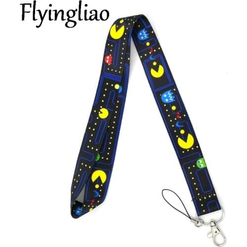 Pacman cartoon Neck Keychain Necklace Webbings Ribbons Anime Cartoon Neck Strap Lanyard ID badge Holder Keychain Lanyards