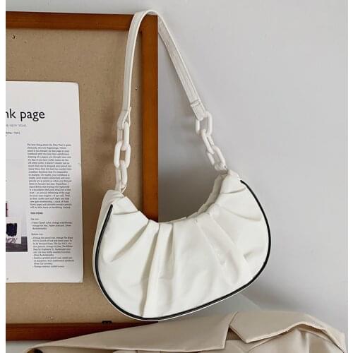 Popular Fold Underarm Bags Summer New PU Leather Solid Color Womens Shoulder Bag Fashion Textured Buckle Handbag for Women 2021