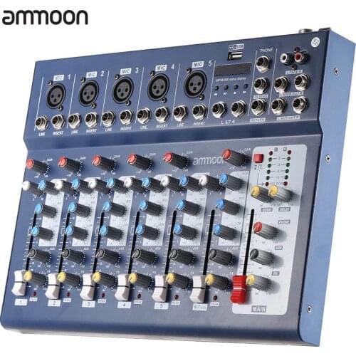 Ammoon Mini Portable Audio Mixer with USB DJ Sound Mixing Console MP3 Jack 7 Channel 48V Amplifier BT Connection For Karaoke