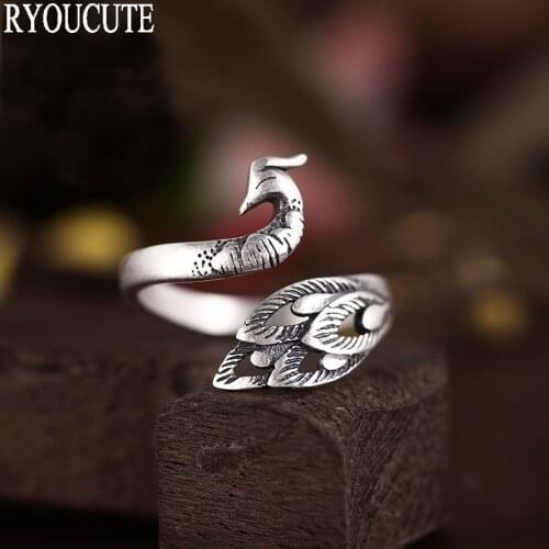 Exaggerated Personality Silver Color Peacock Rings for Women Bohemian Vintage Adjustable Size Rings