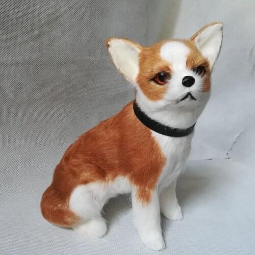 20x18cm lifelike dog chihuahua hard model, plastic&fur standing dog prop handicraft home desktop decoration toy Xmas gift b2350