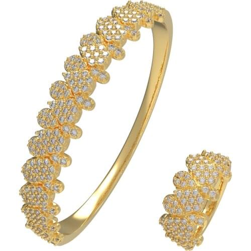 TIRIM Luxury Bangle Set for Women Cubic Zircon Bracelet Ring Fashion Dubai Charm Bridal Jewelry Accessories Wedding Engagement