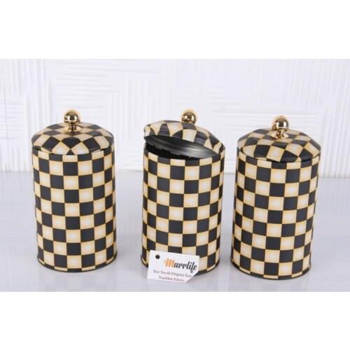 Checkerboard Embossed Metal Spice Rack 3'lü