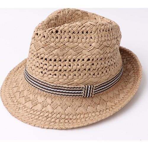 New Summer Ladies Handmade Breathable Beach Hat Seaside Vacation British Jazz Straw Hat Short Brim Top Hat Wholesale