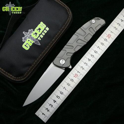 Green thorn Flipper 95 D2 steel blade T mode Titanium handle outdoor camping hunting pocket kitchen fruit folding knife EDC tool