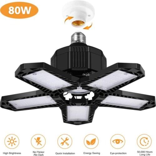80W LED Garage Light Deformation Folding Ceiling Lamp High Bay Light Indoor For Garage Light Bulb Led Work Light Ceiling Light