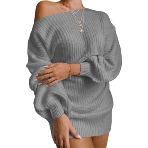 2021 New Fashion Autumn And Winter Womens Sub-Casual Off-The-Shoulder Lantern Sleeve Sweater High-Quality Sweater Skirt