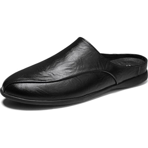 Minimalist Shoes for Men Summer Breathable Leather Casual Sandals Men Flat Loafers Street Fashion Concise Youth Mules Footwear