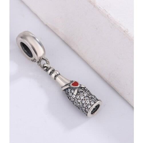 High Quality 925 Sterling Silver Gas Red Enamel Sparkling Wine Bottle Pendant Designer Charm For Diy Bracelet For Pandora