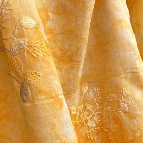 High quality pure ramie tissu Bright yellow hand-made color tie dye fabric Handmade dress DIY headdress silk scarf fabrics