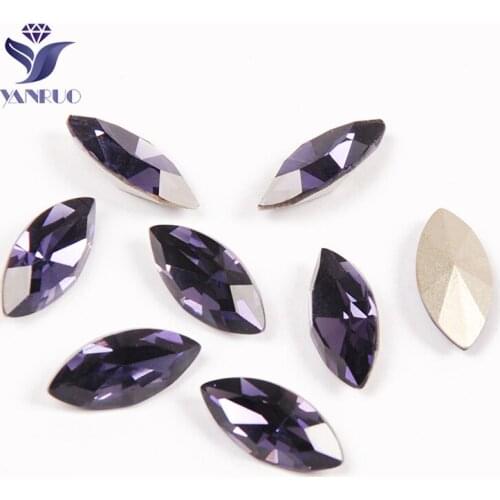 YANRUO 4200 Navette Purple Velvet K9 Crystal Pointback Diamond Sewn Rhinestones Glass With Silver Gold Claws Applique Rhinestone