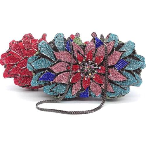 Bee In Fly Dazzling Crystal Women Evening Metal Clutches Bag Hardcase Wedding Party Flower Bridal Handbag Women Clutch Purse