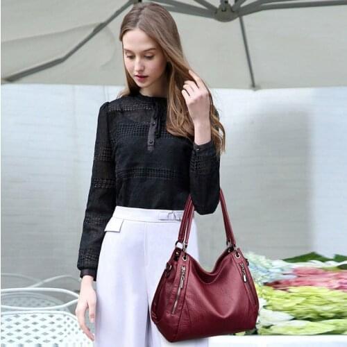 Female Main Solid Big Tote Bags Ladies Top-Handle Bag Women Leather Handbags Vintage Crossbody Shoulder Bags
