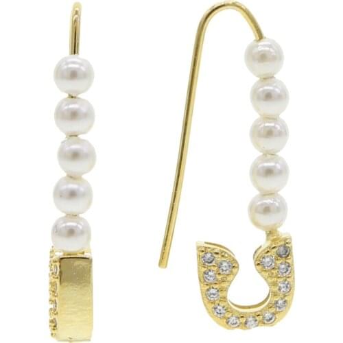 2020 New Gold Color Zirconia Geometric Safety cz Pin Earrings white Pearl Stud Earrings For Women Korean Jewelry Russia